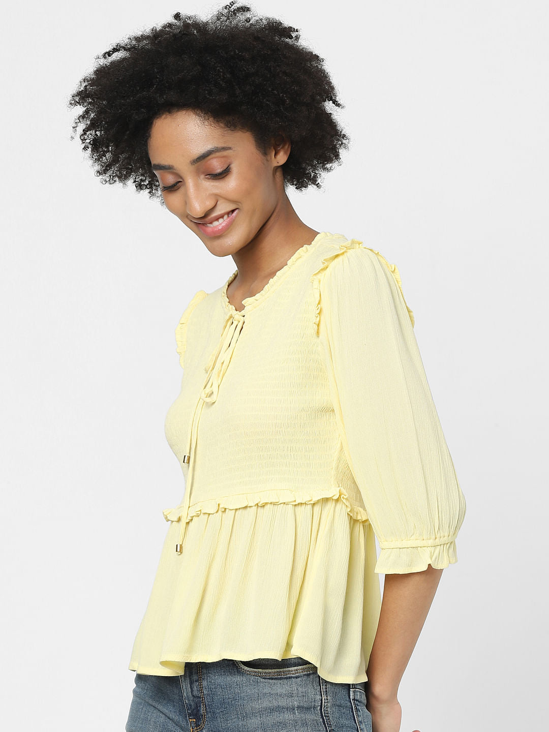 Yellow Peplum Smocked Top