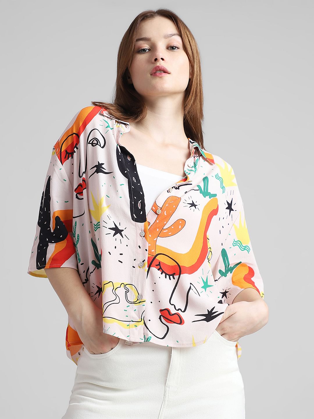 Cream Abstract Print Shirt