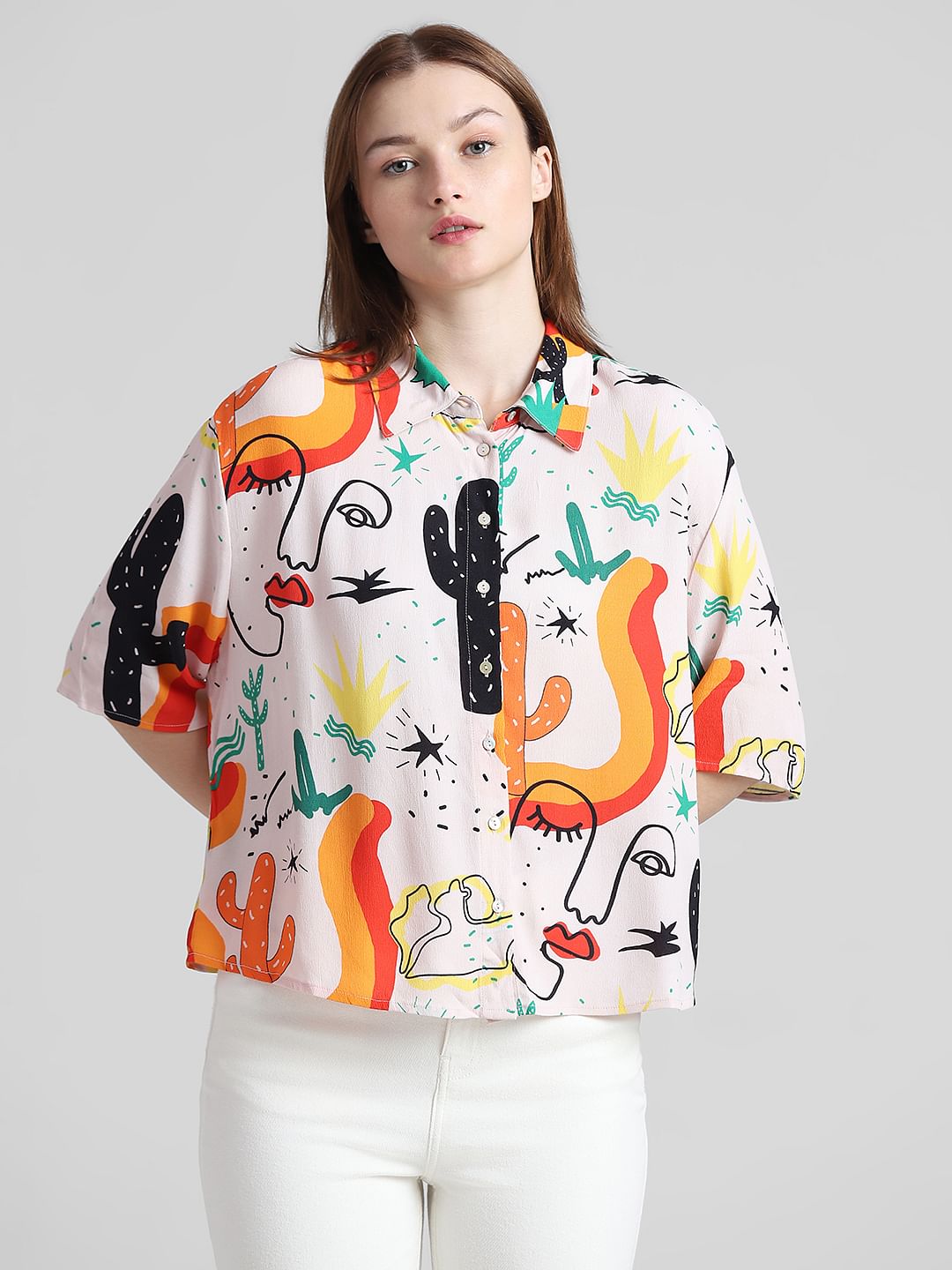 Cream Abstract Print Shirt