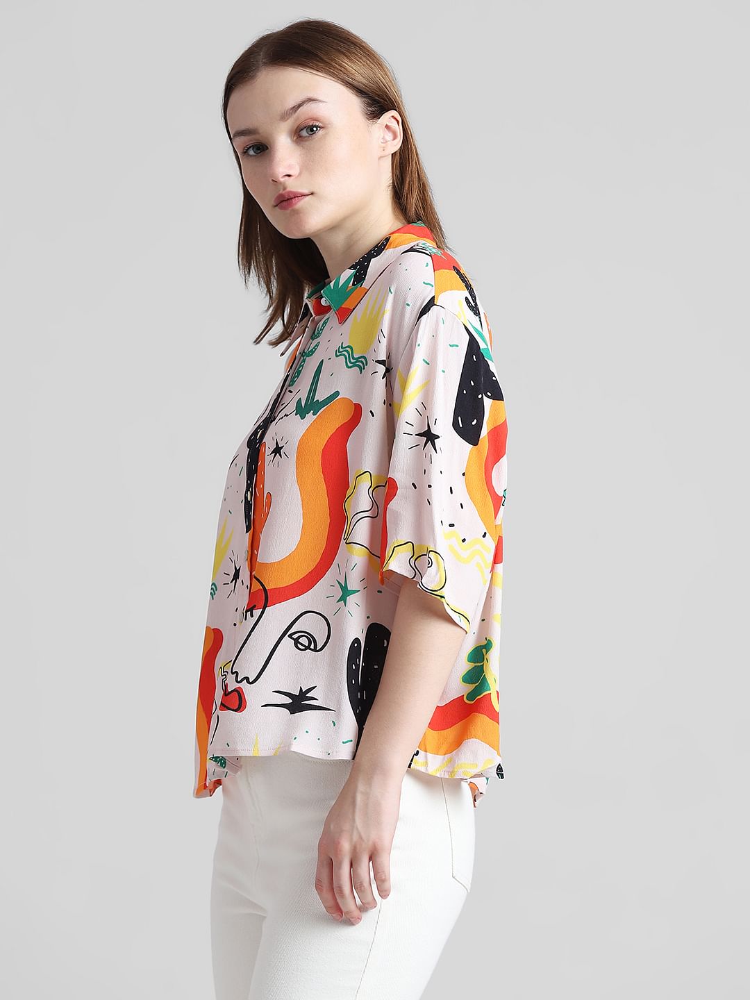 Cream Abstract Print Shirt