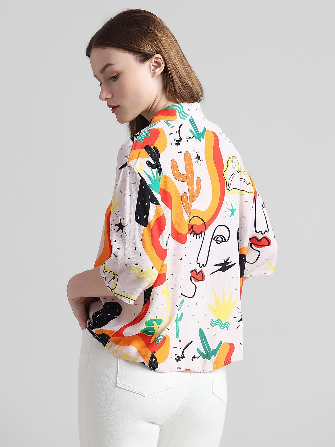 Cream Abstract Print Shirt