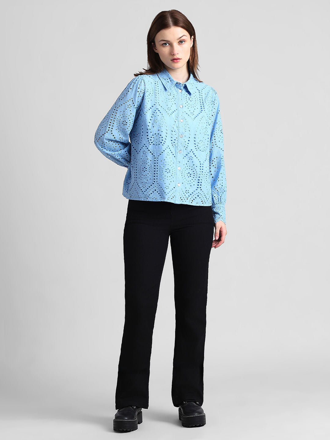 Light Blue Schiffli Shirt