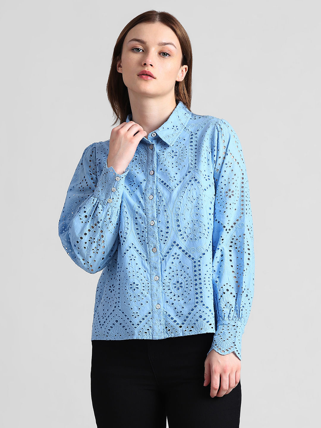 Light Blue Schiffli Shirt