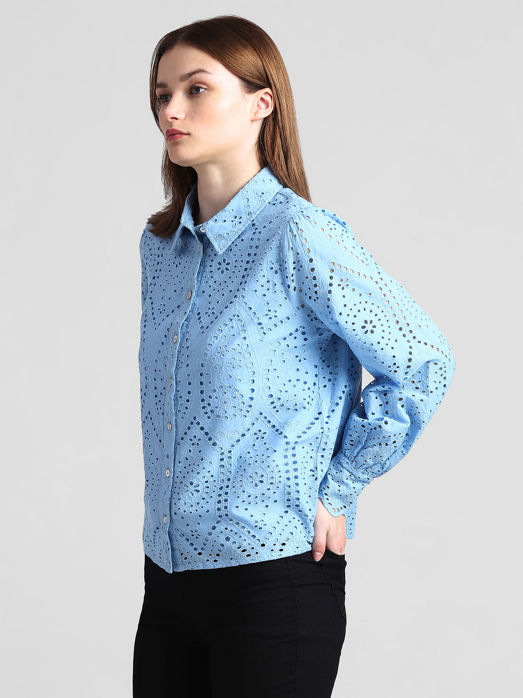 Light Blue Schiffli Shirt