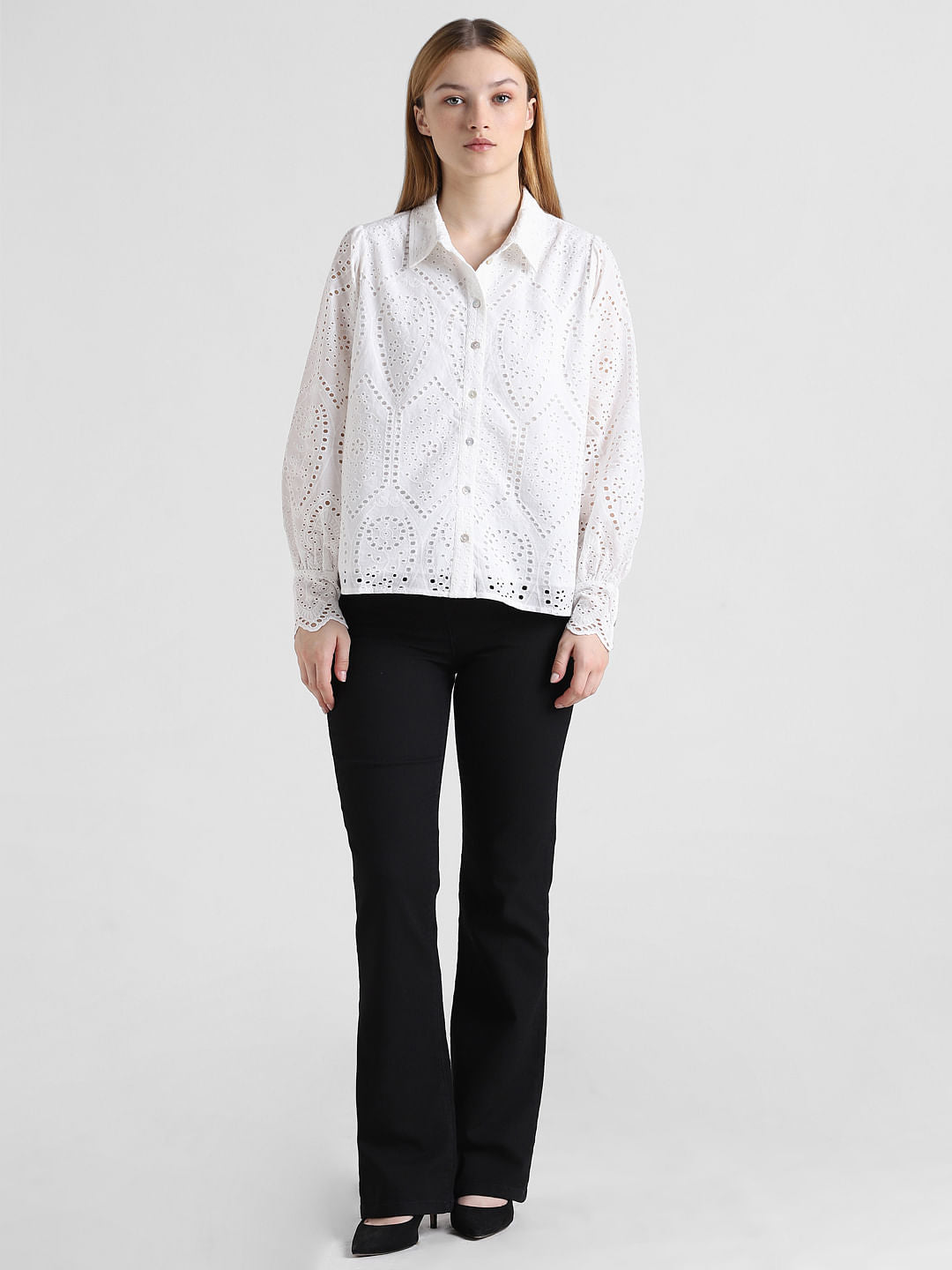 White Cut-Work Schiffli Shirt