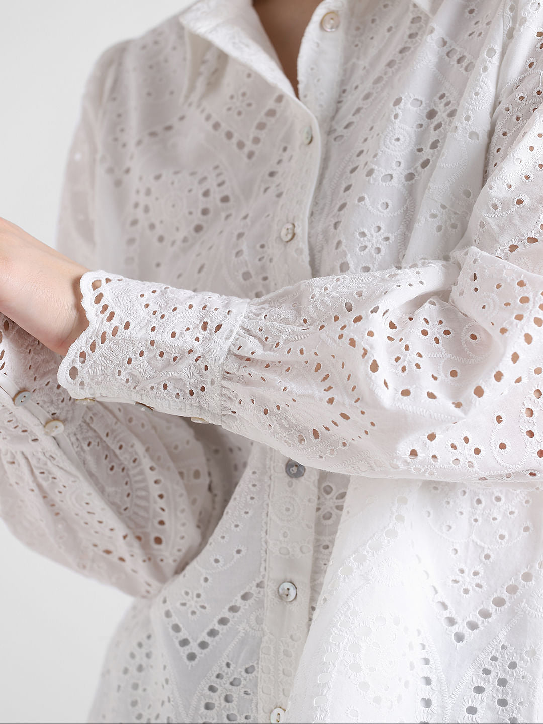White Cut-Work Schiffli Shirt