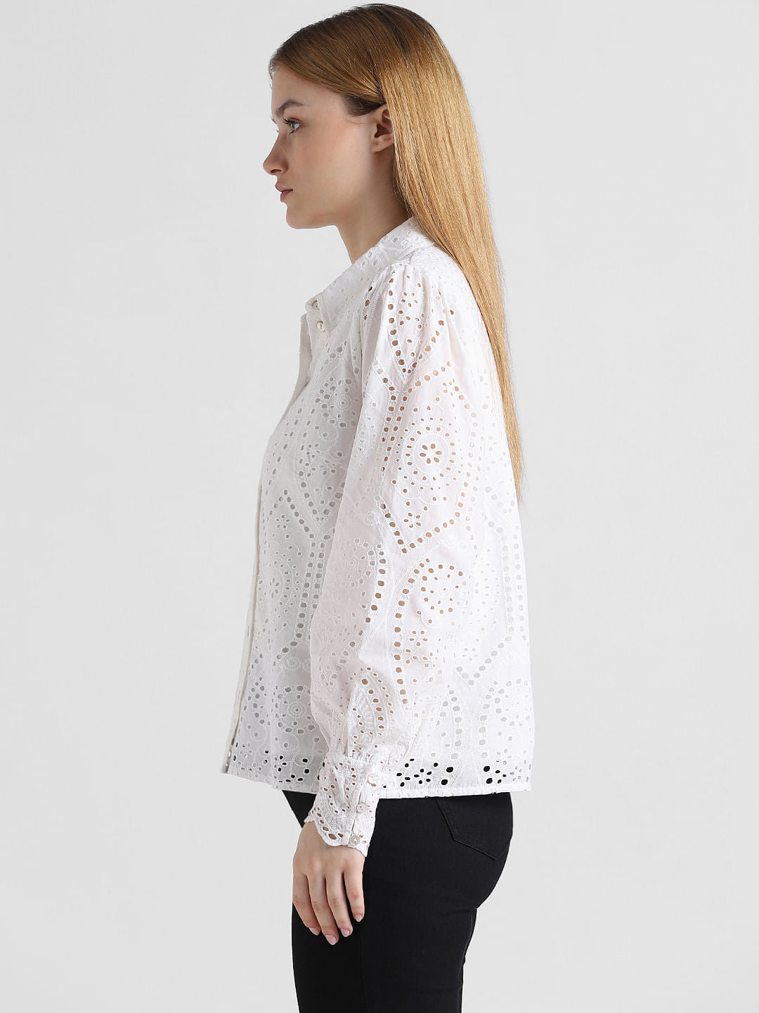 White Cut-Work Schiffli Shirt