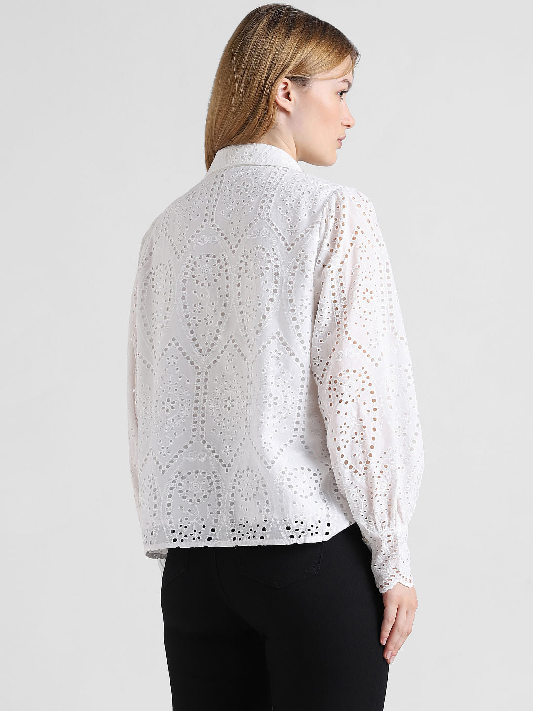 White Cut-Work Schiffli Shirt
