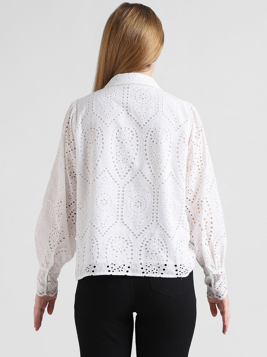 White Cut-Work Schiffli Shirt