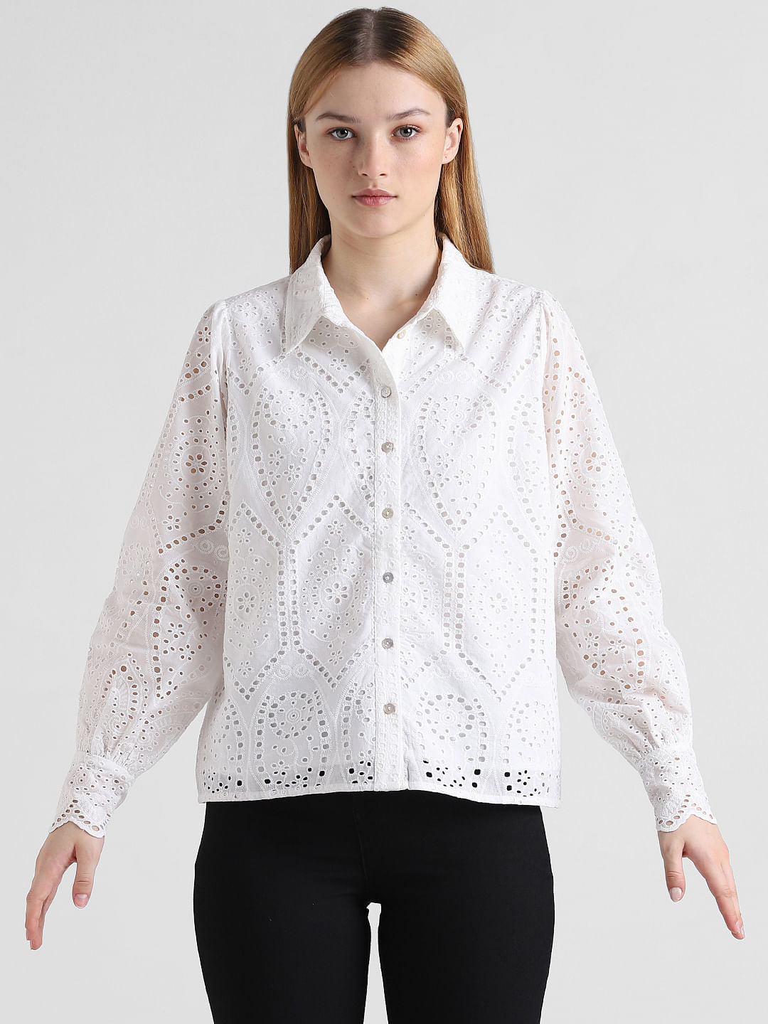 White Cut-Work Schiffli Shirt