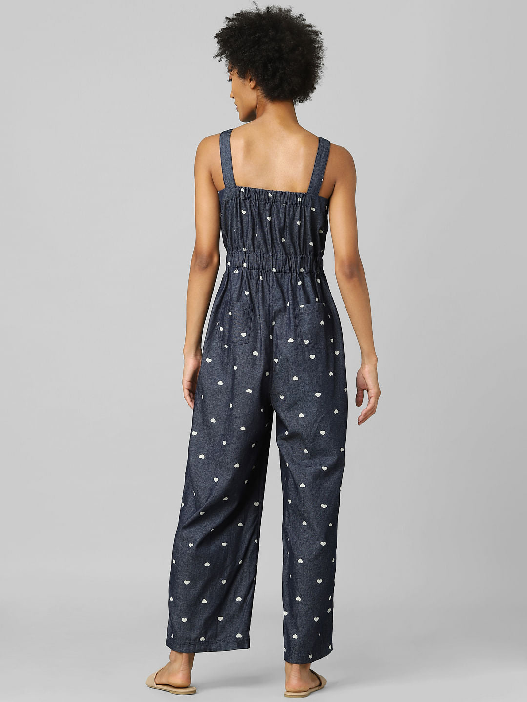 Blue Polka Dot Denim Jumpsuit