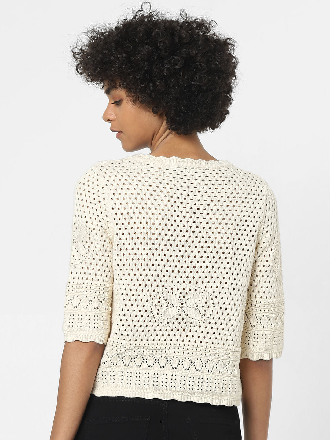 Beige Pointelle Knit Top