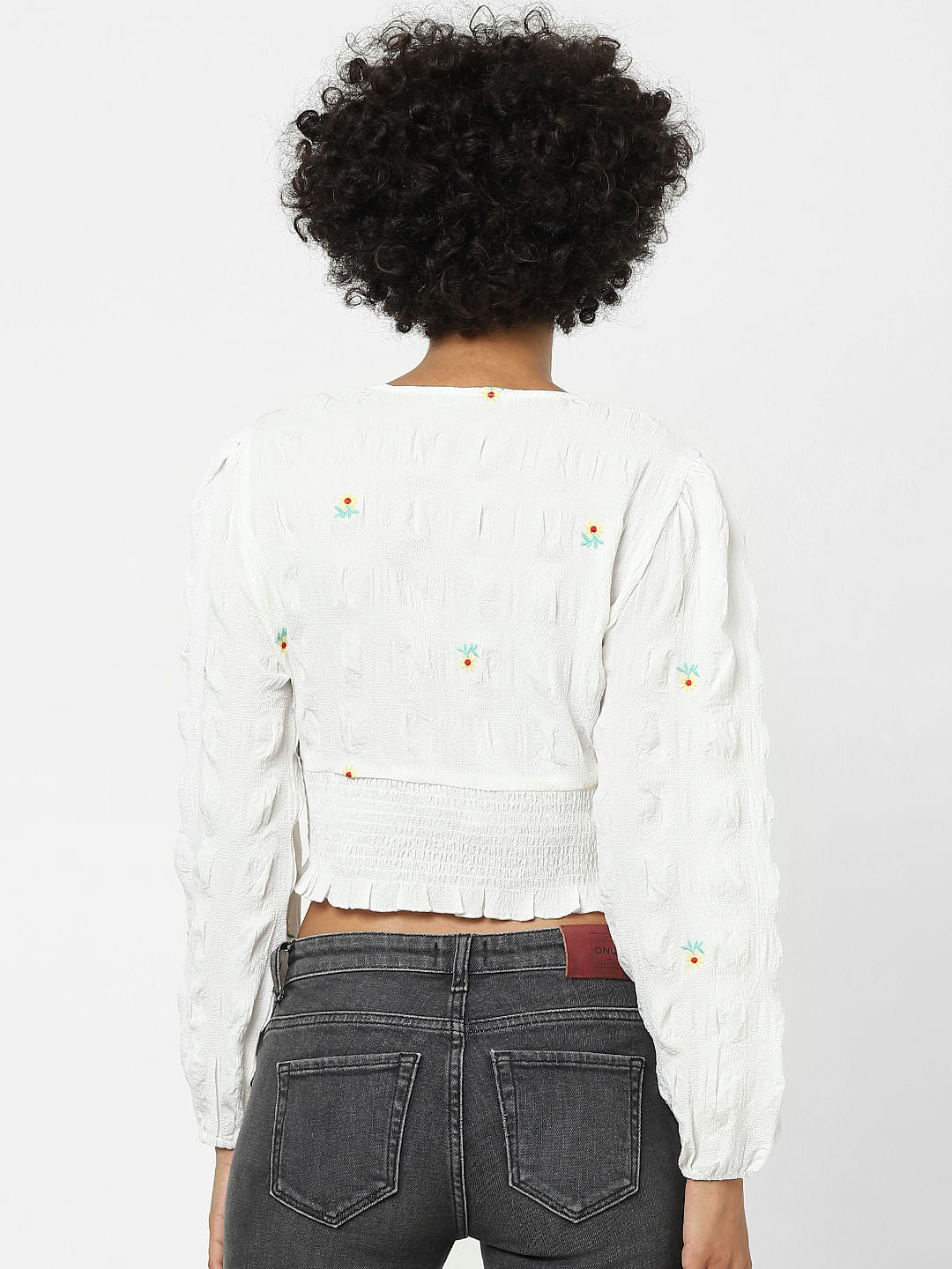 White Embroidered Cropped Top