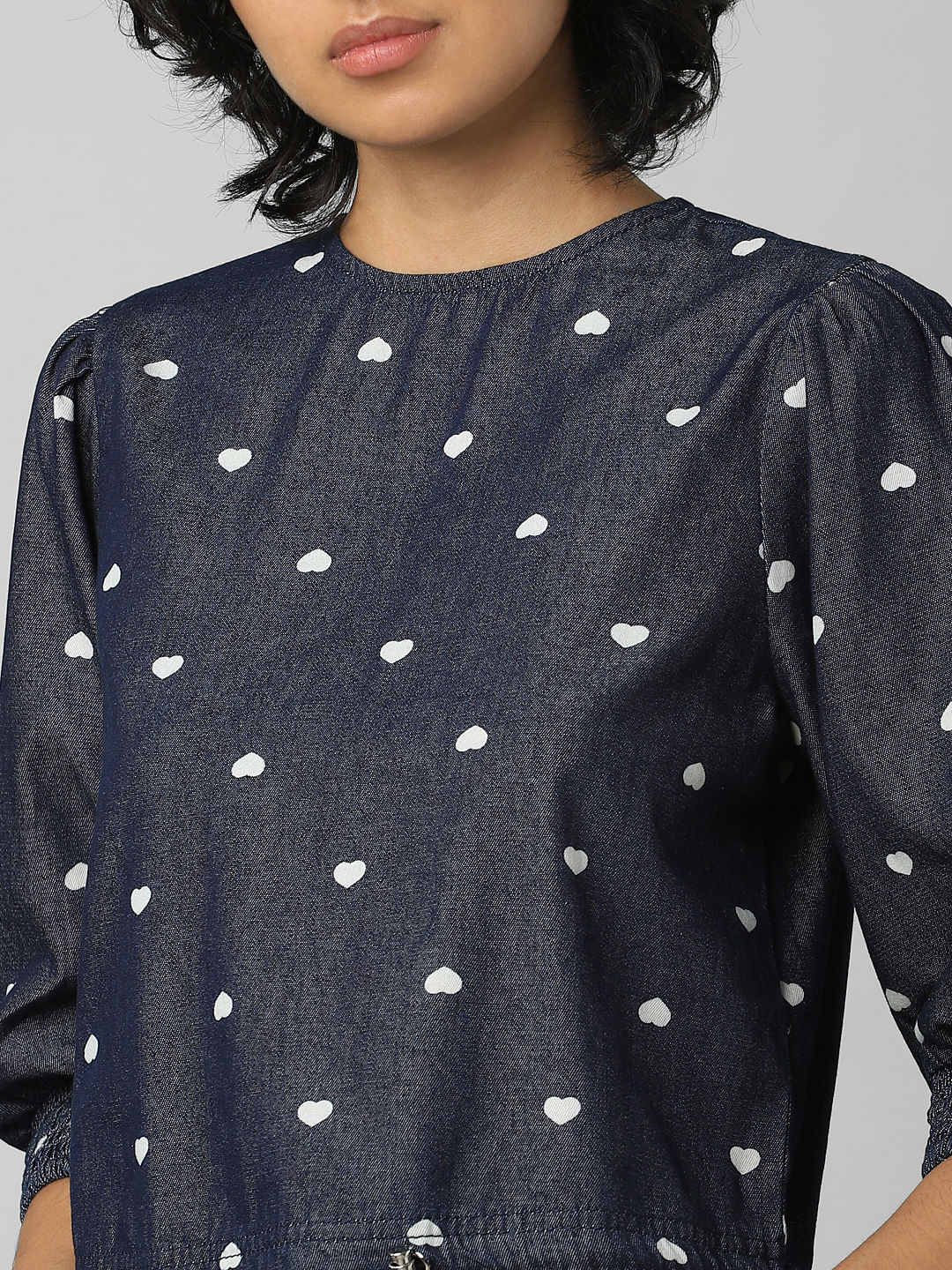 Dark Blue Polka Dot Denim Top