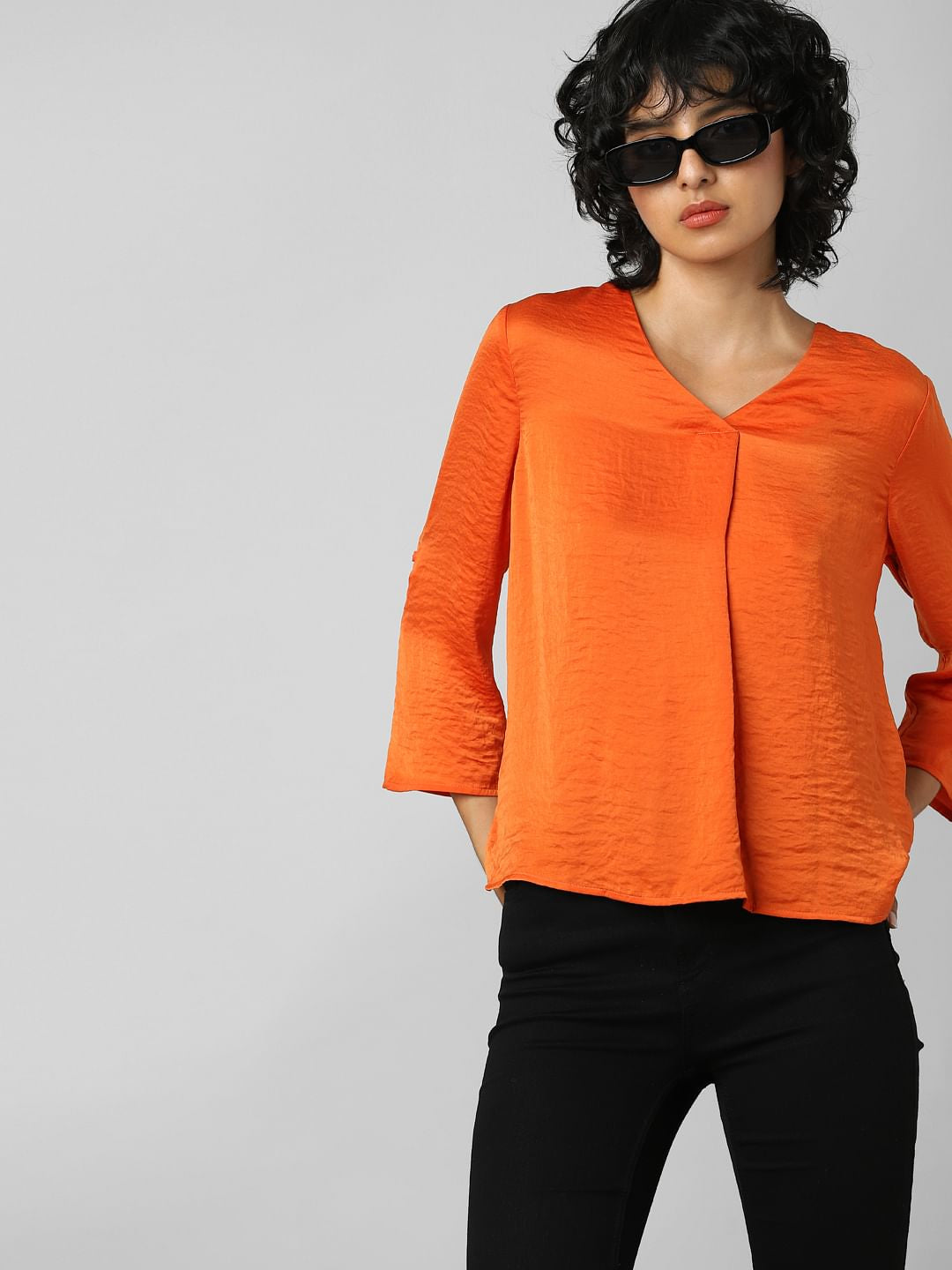 Orange Textured Satin Top