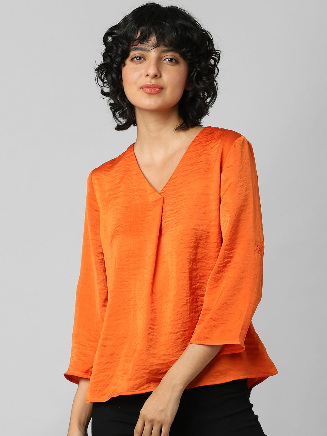 Orange Textured Satin Top