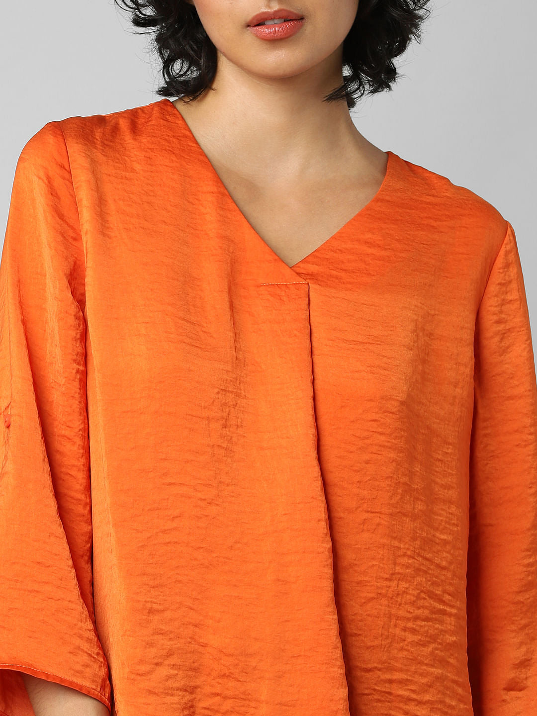 Orange Textured Satin Top
