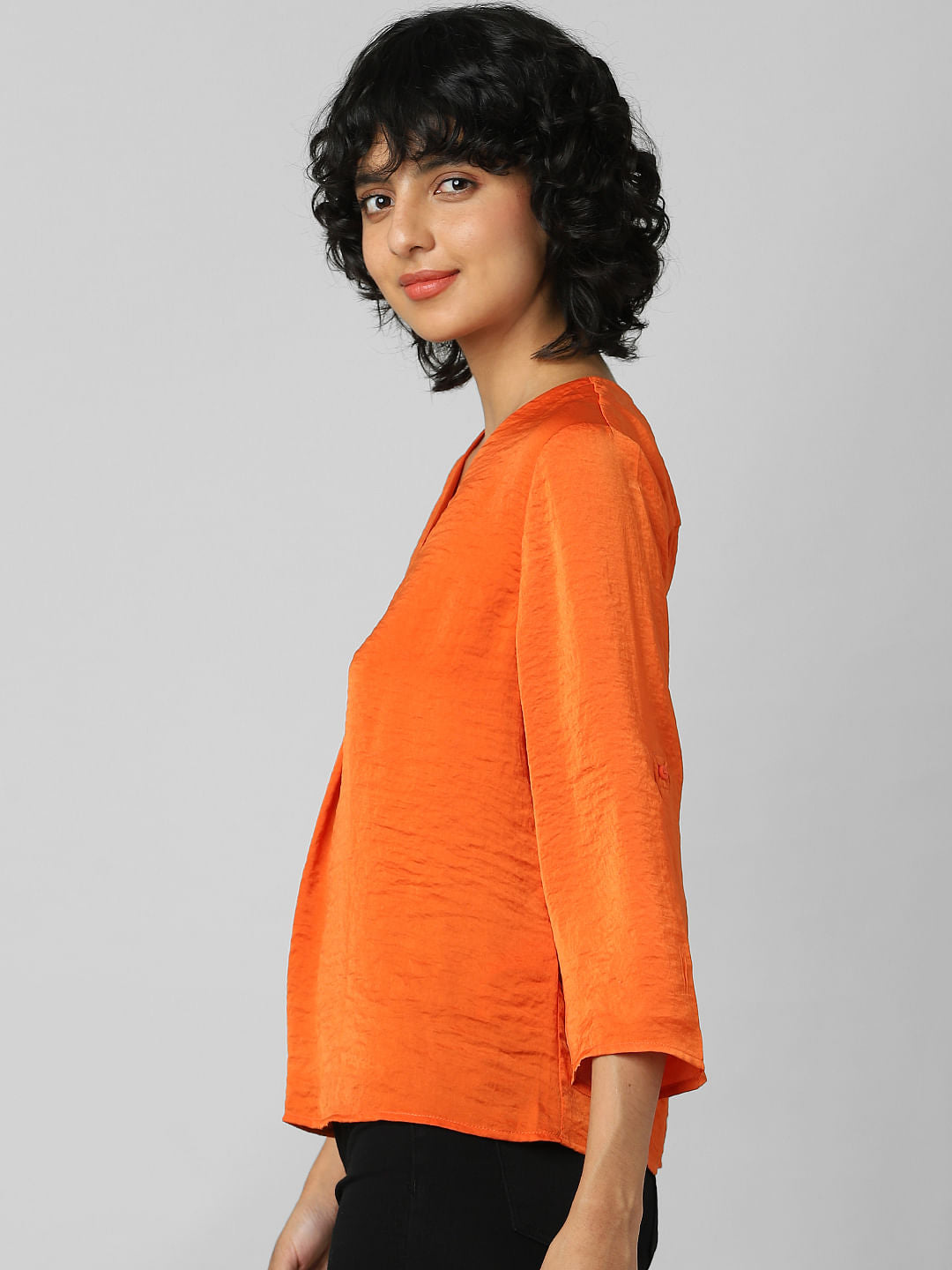 Orange Textured Satin Top