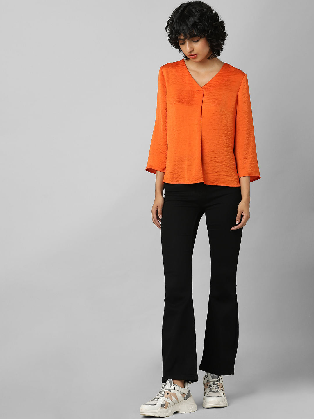 Orange Textured Satin Top