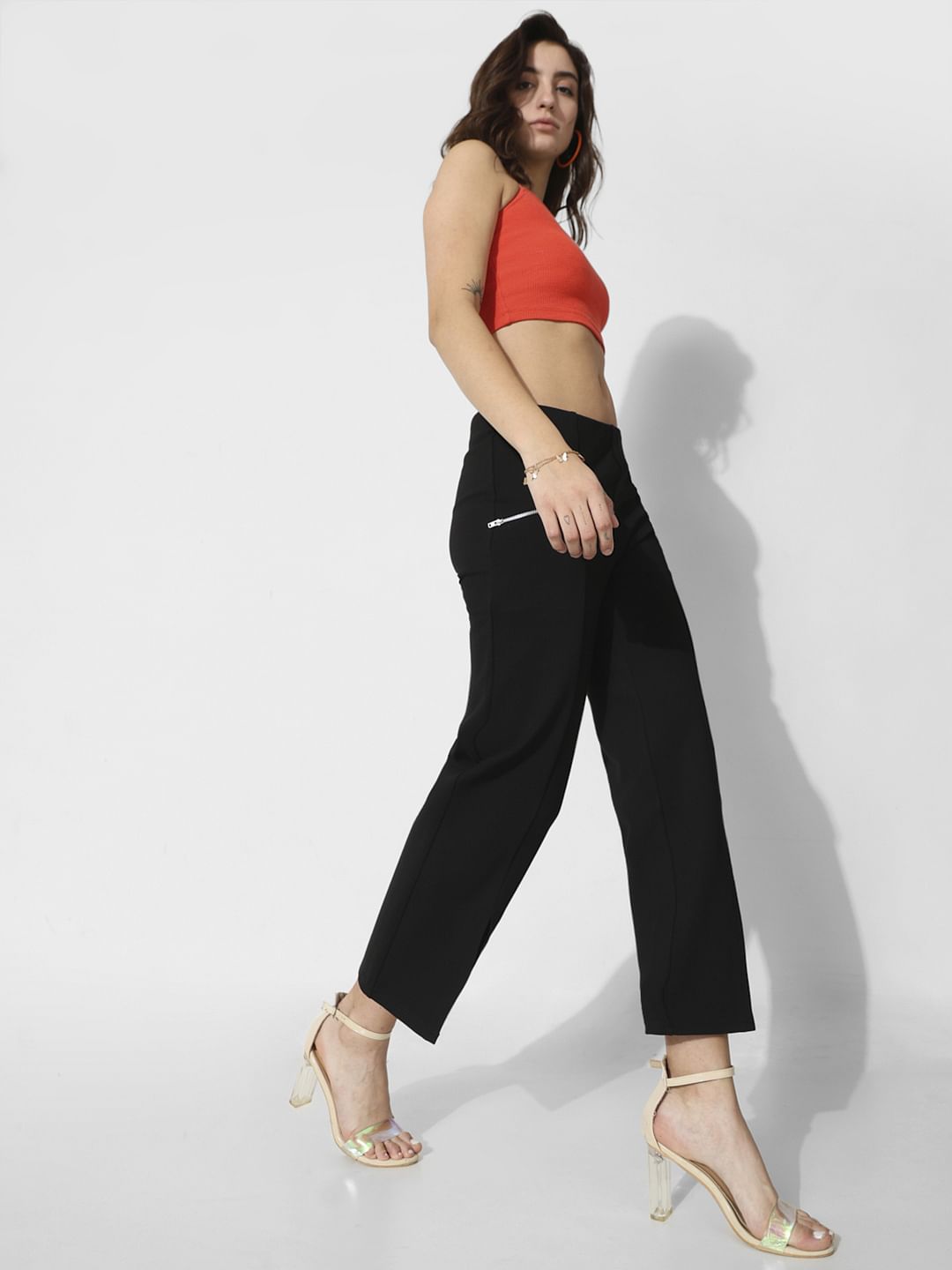 Black Mid Rise Slit-Hem Leggings