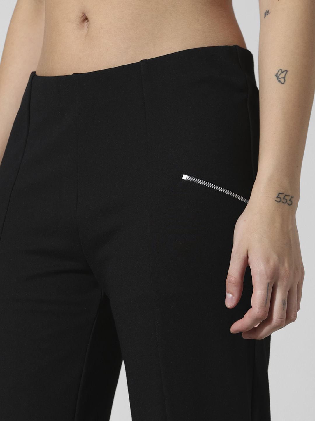 Black Mid Rise Slit-Hem Leggings