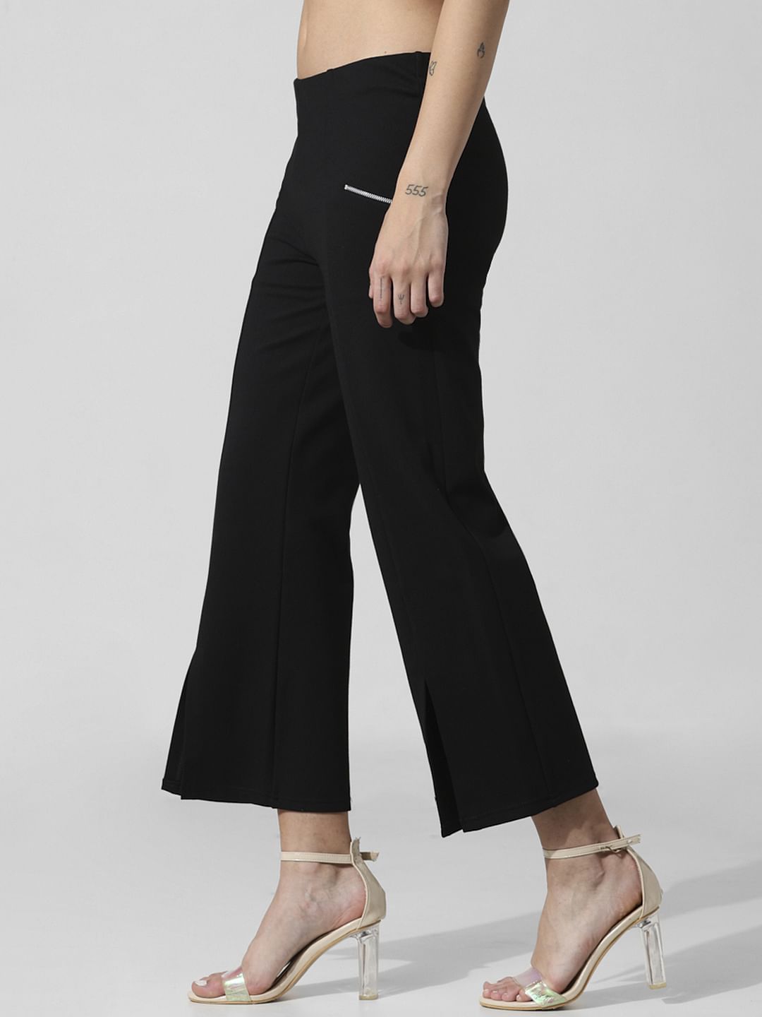 Black Mid Rise Slit-Hem Leggings