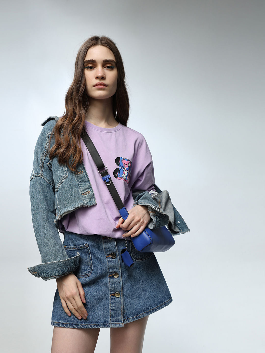 Only X Bt21 Lavender Printed Oversized T-Shirt