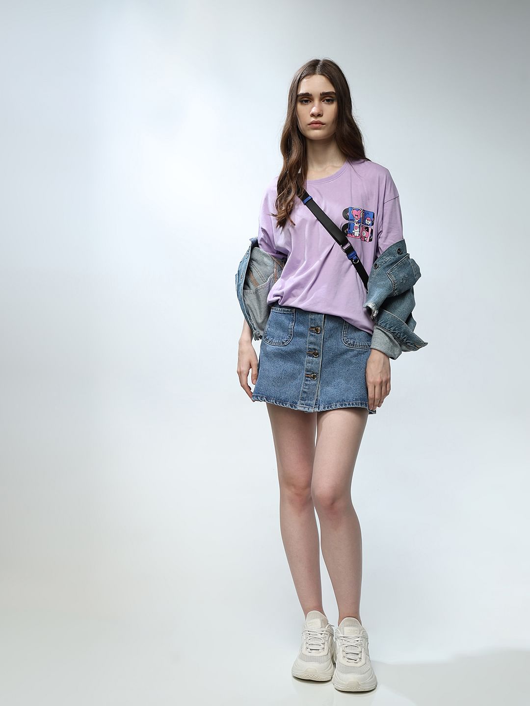 Only X Bt21 Lavender Printed Oversized T-Shirt