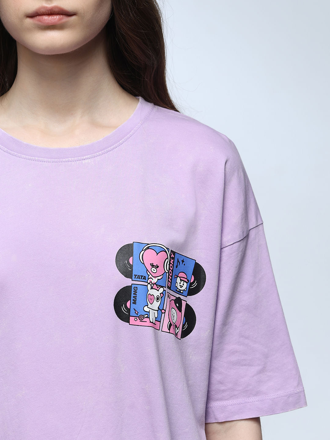 Only X Bt21 Lavender Printed Oversized T-Shirt