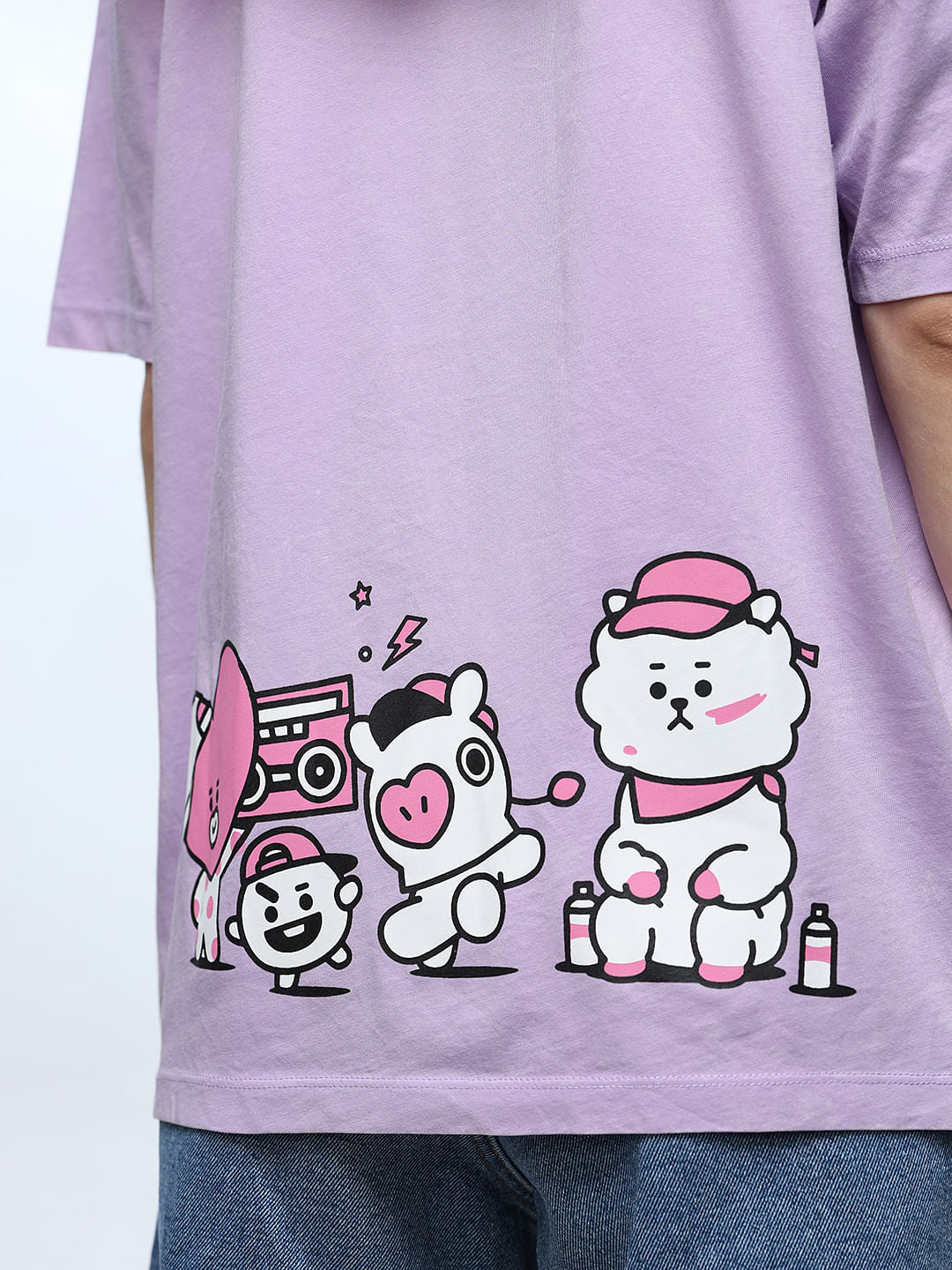 Only X Bt21 Lavender Printed Oversized T-Shirt