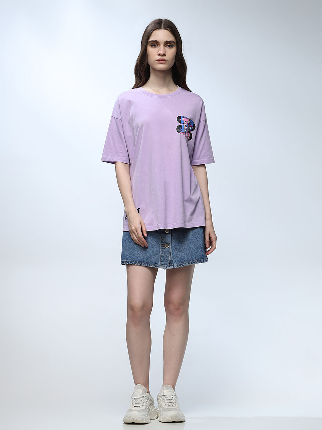 Only X Bt21 Lavender Printed Oversized T-Shirt