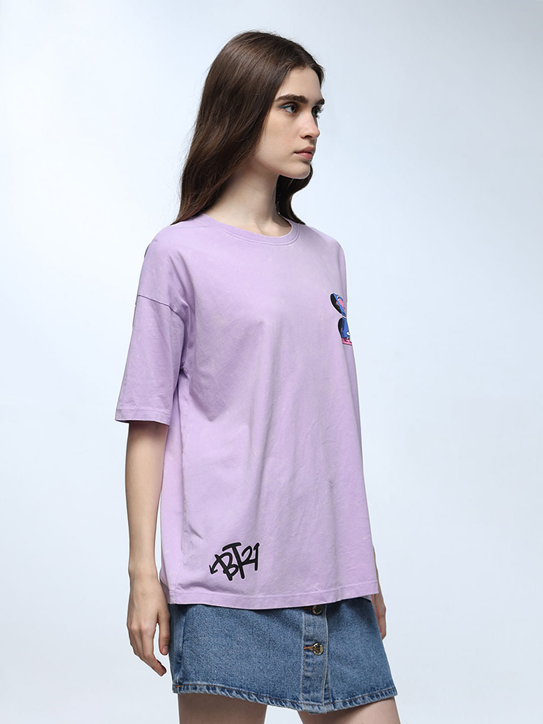 Only X Bt21 Lavender Printed Oversized T-Shirt