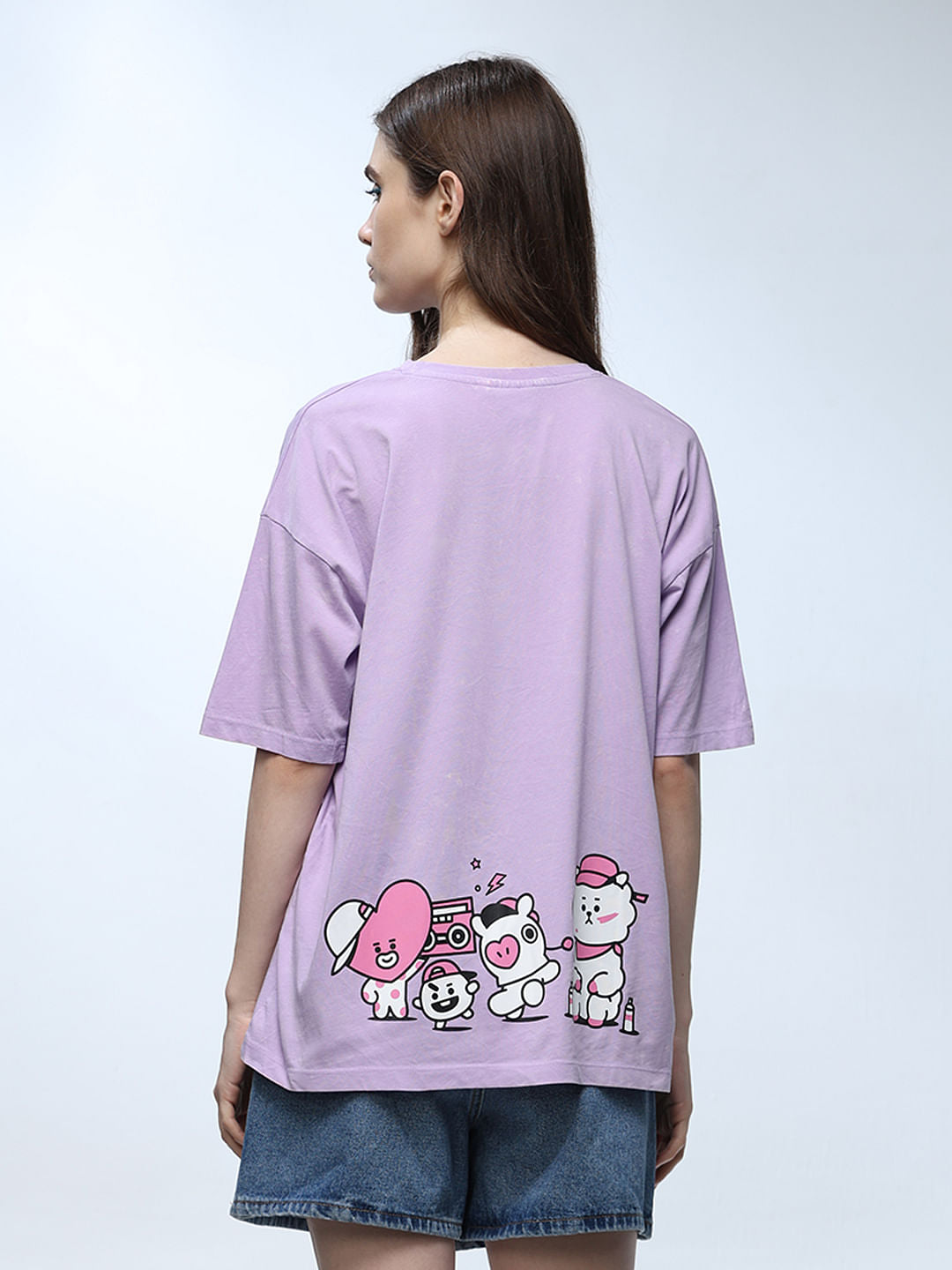 Only X Bt21 Lavender Printed Oversized T-Shirt