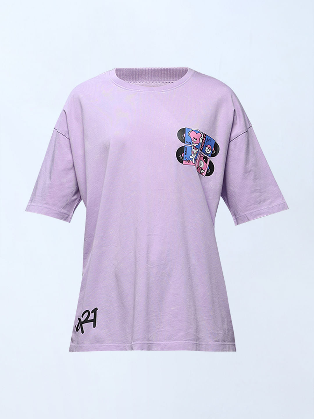 Only X Bt21 Lavender Printed Oversized T-Shirt