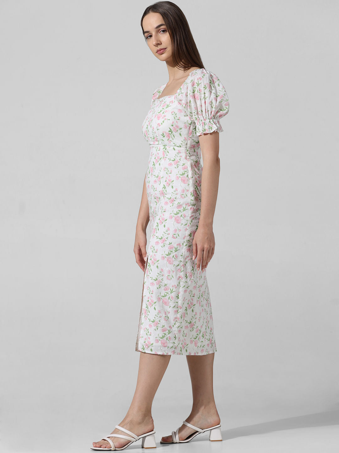 White Floral Midi Dress