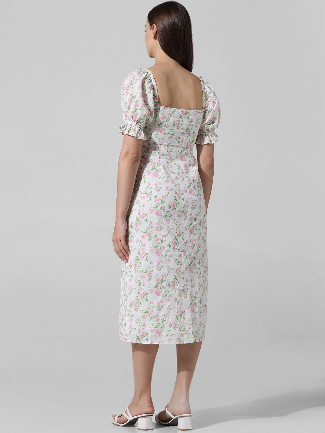 White Floral Midi Dress