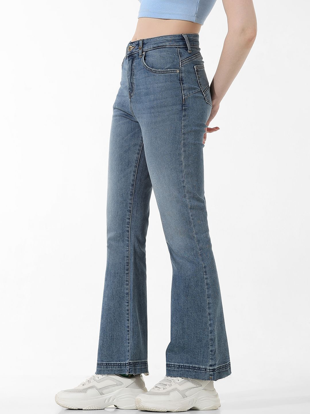Blue High Rise Loose Flared Jeans