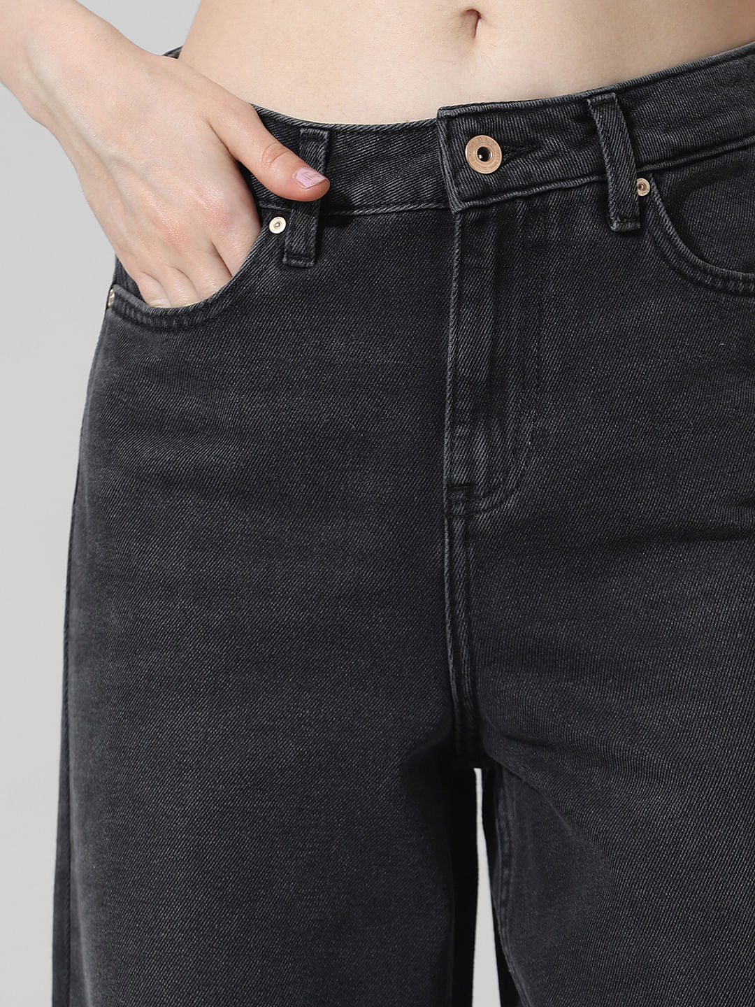 Black High Rise Wide Leg Jeans