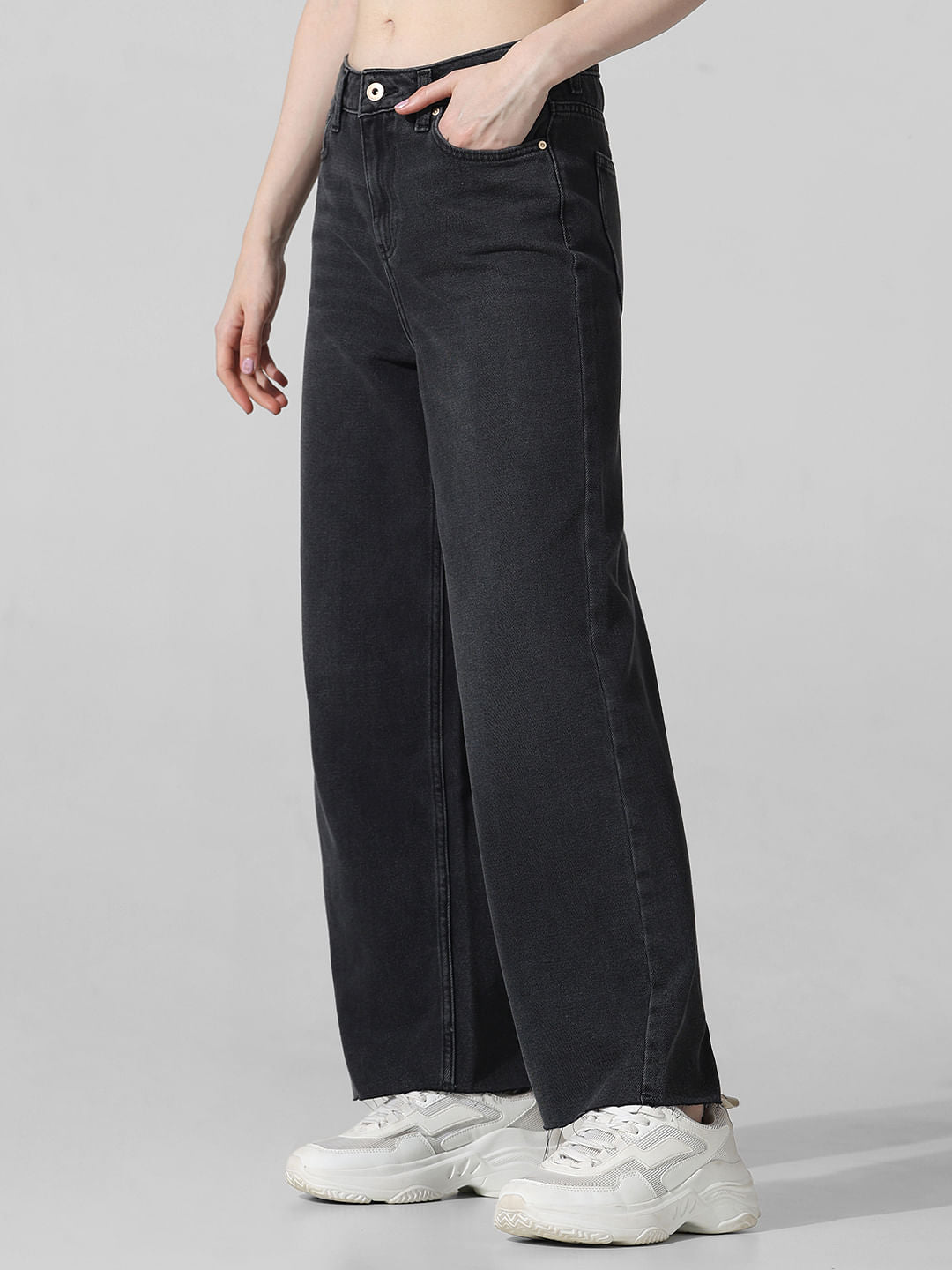 Black High Rise Wide Leg Jeans
