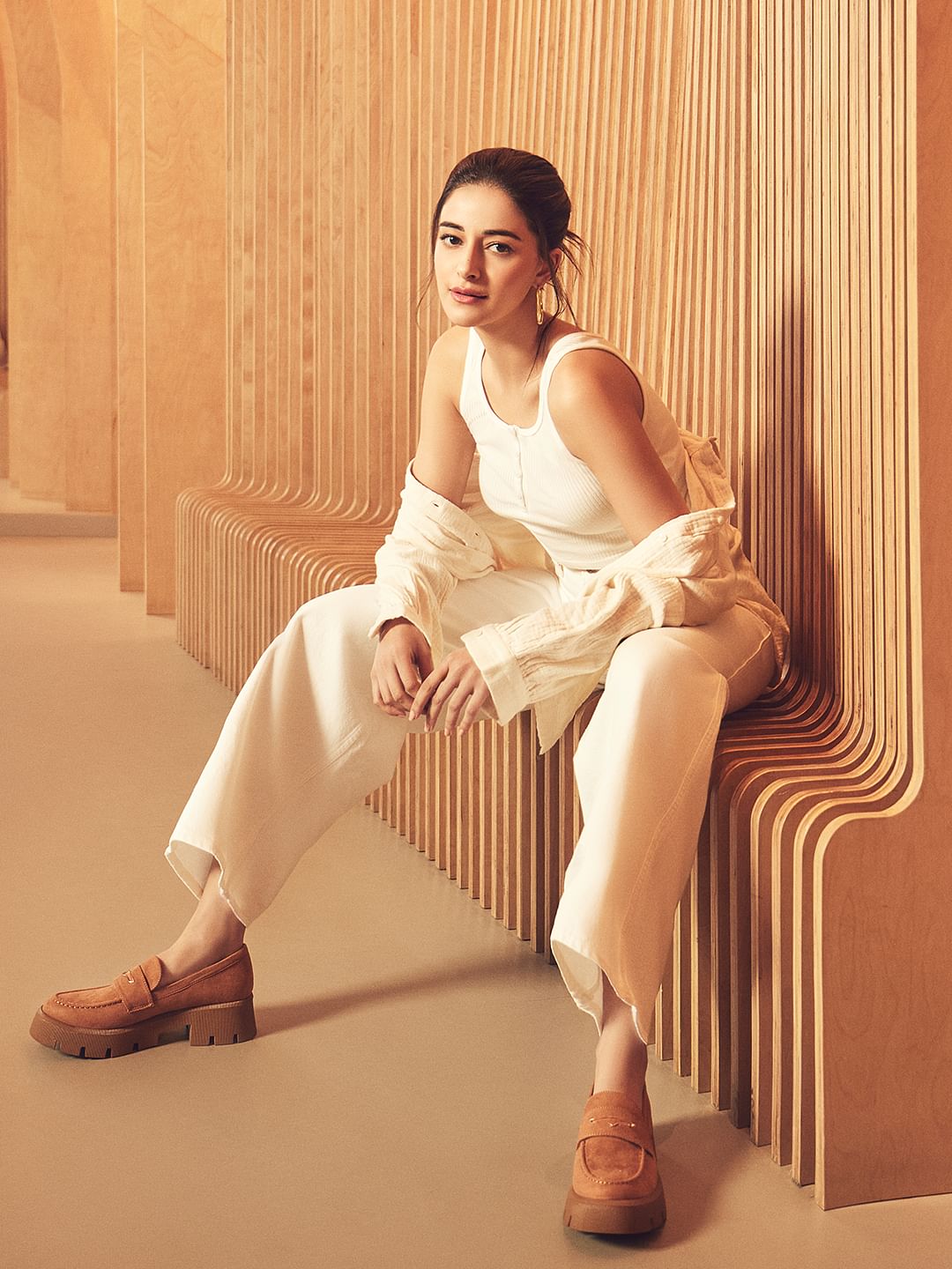 Ecru High Rise Wide Leg Jeans