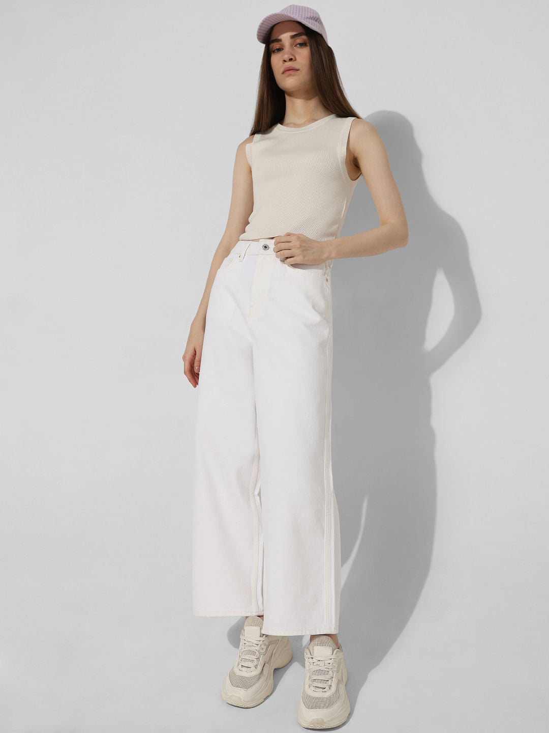 Ecru High Rise Wide Leg Jeans