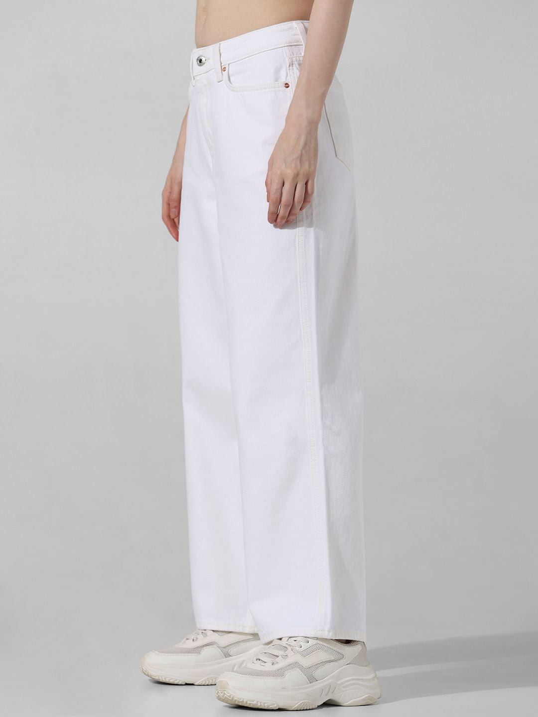 Ecru High Rise Wide Leg Jeans