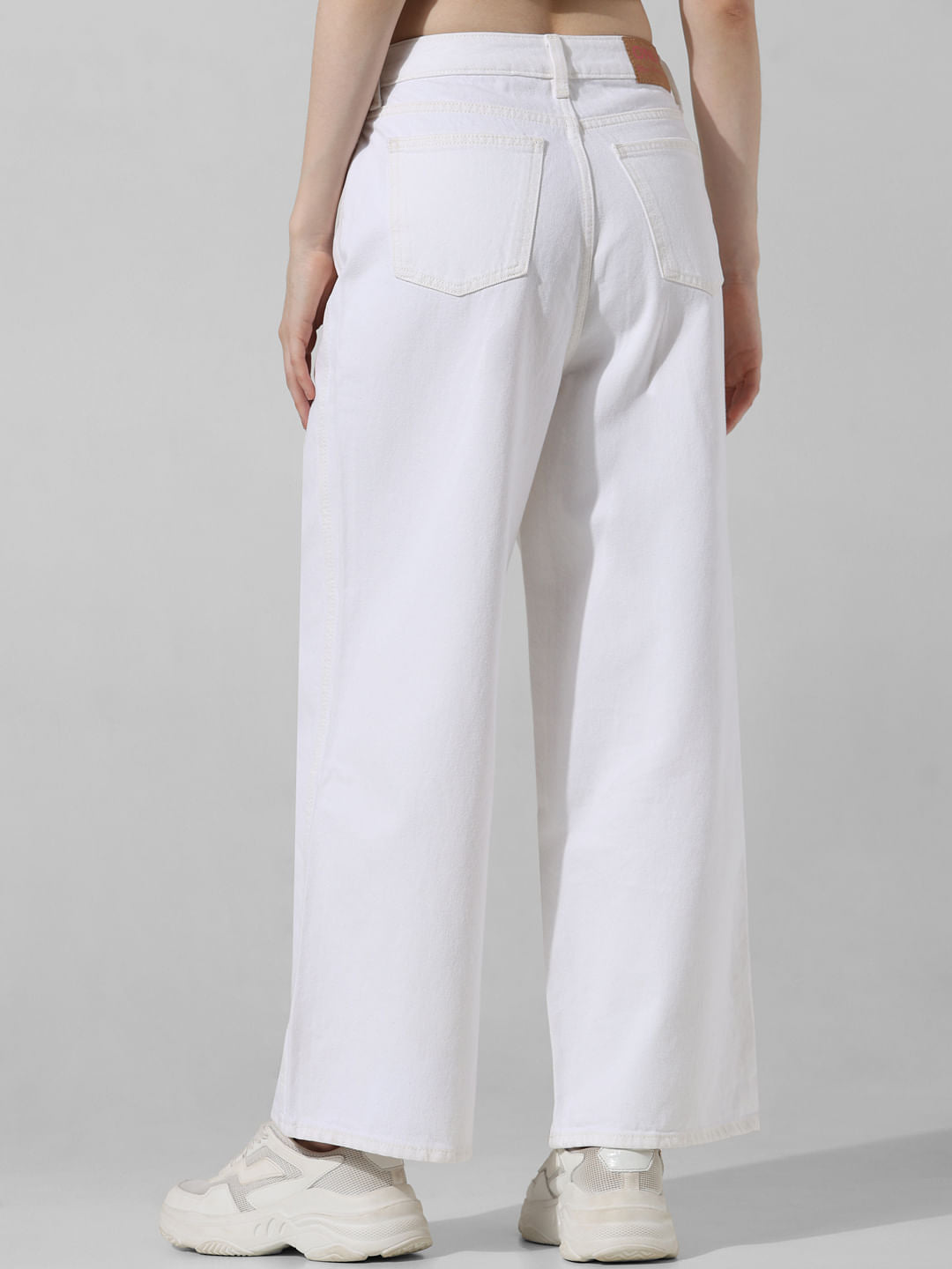Ecru High Rise Wide Leg Jeans