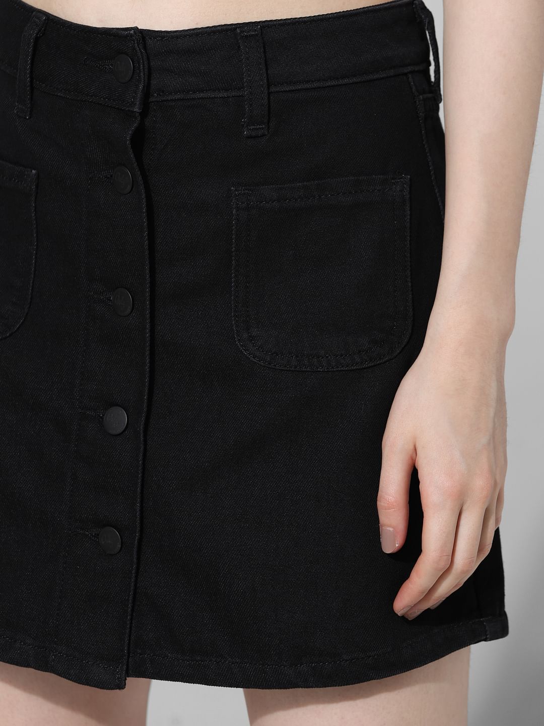 Black High Rise Denim Skorts