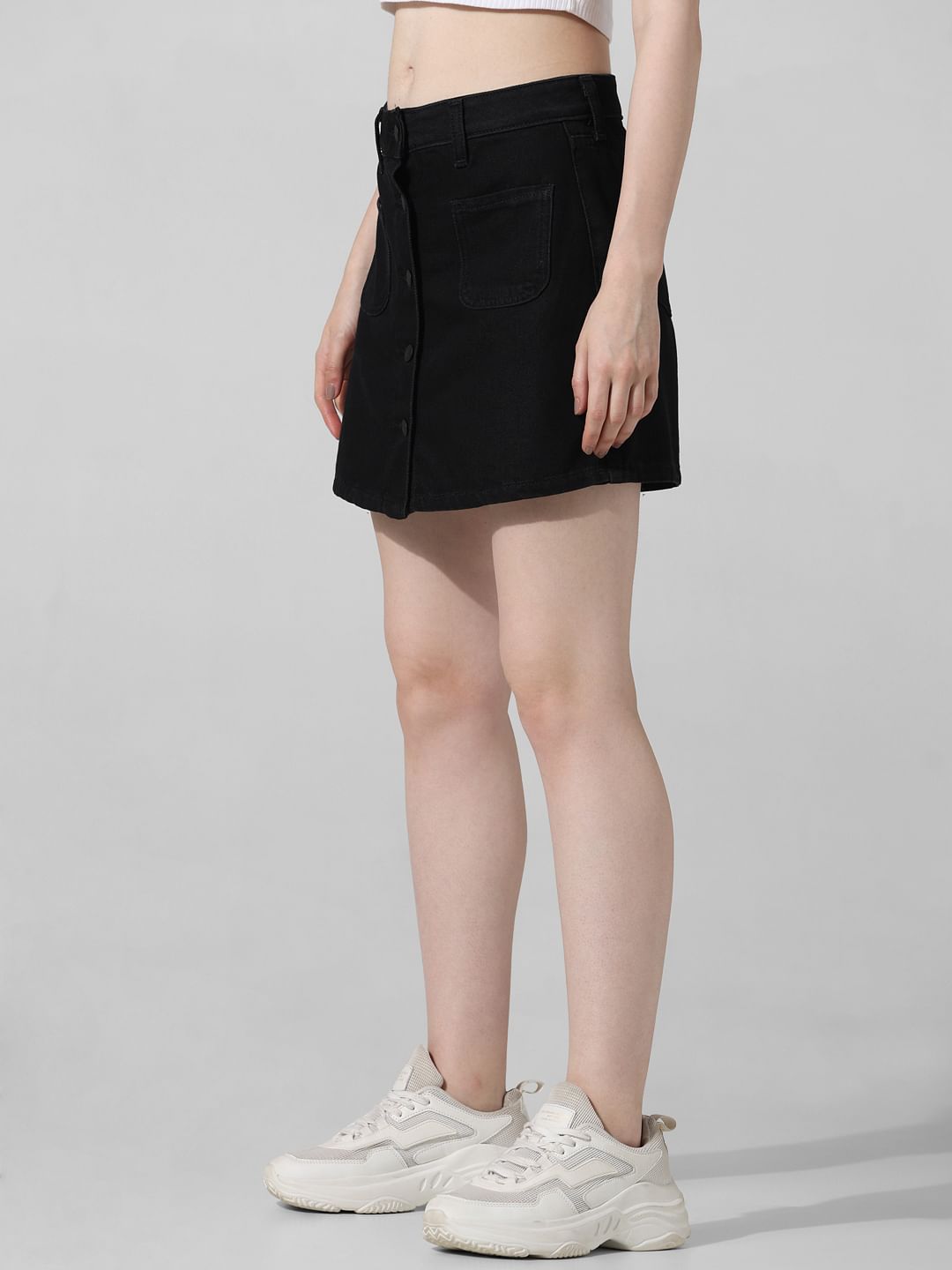 Black High Rise Denim Skorts