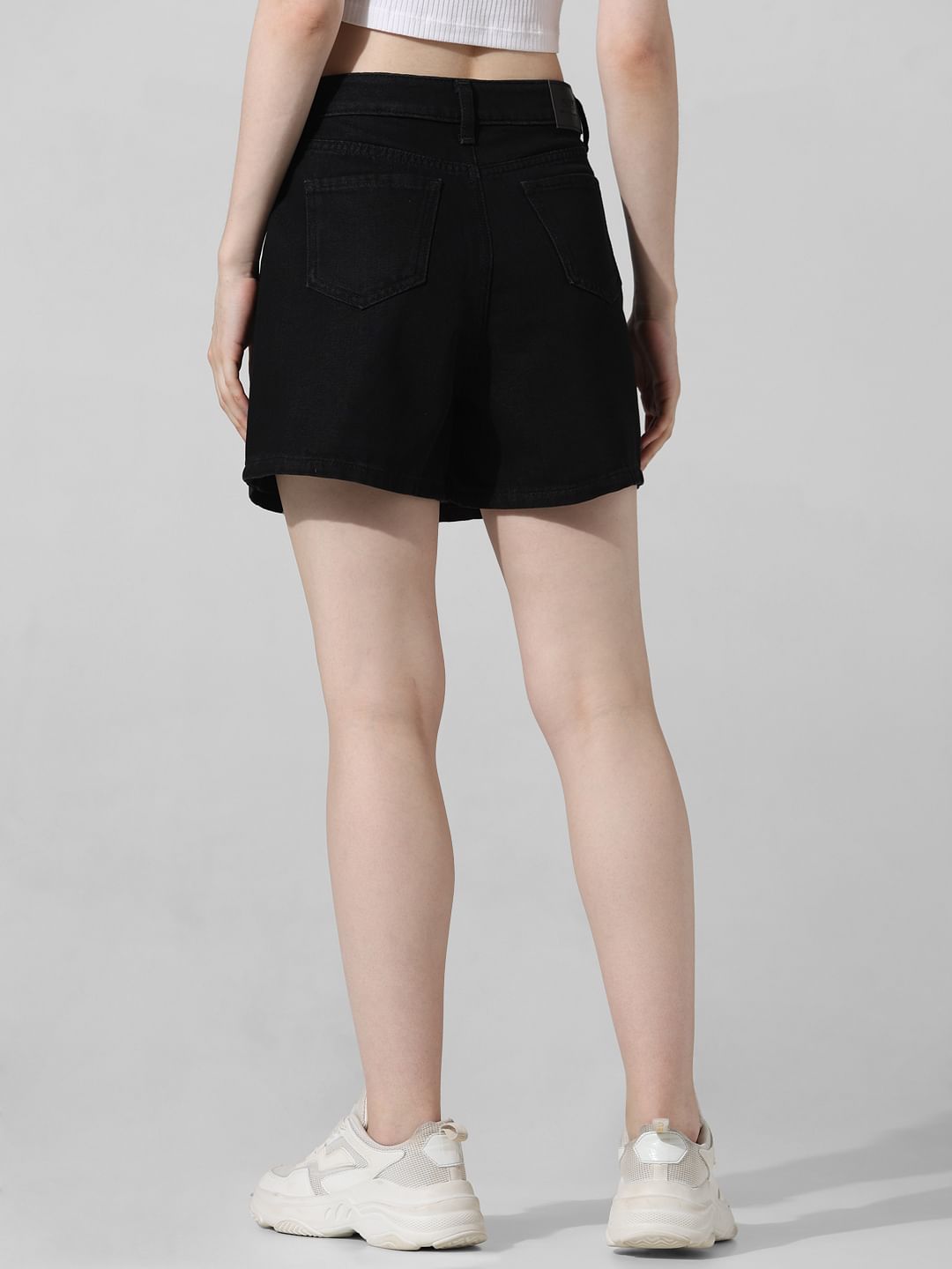 Black High Rise Denim Skorts