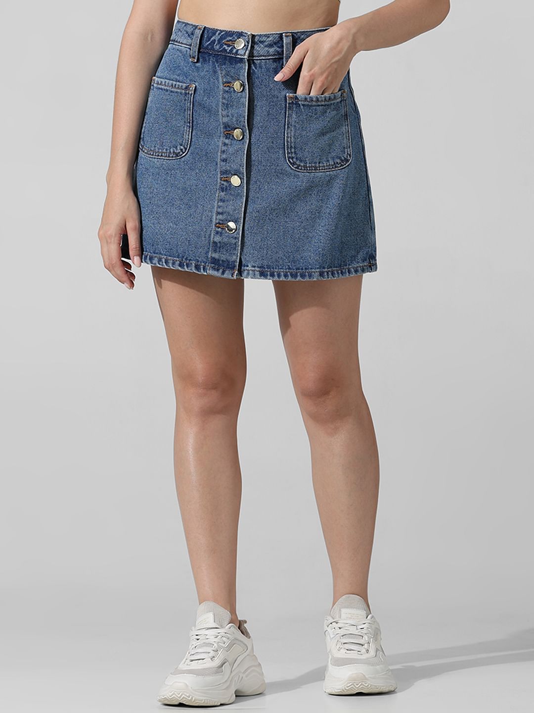 Blue High Rise Denim Skorts