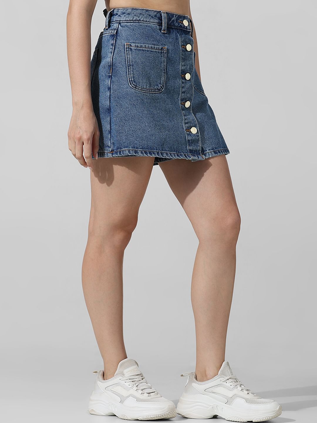 Blue High Rise Denim Skorts