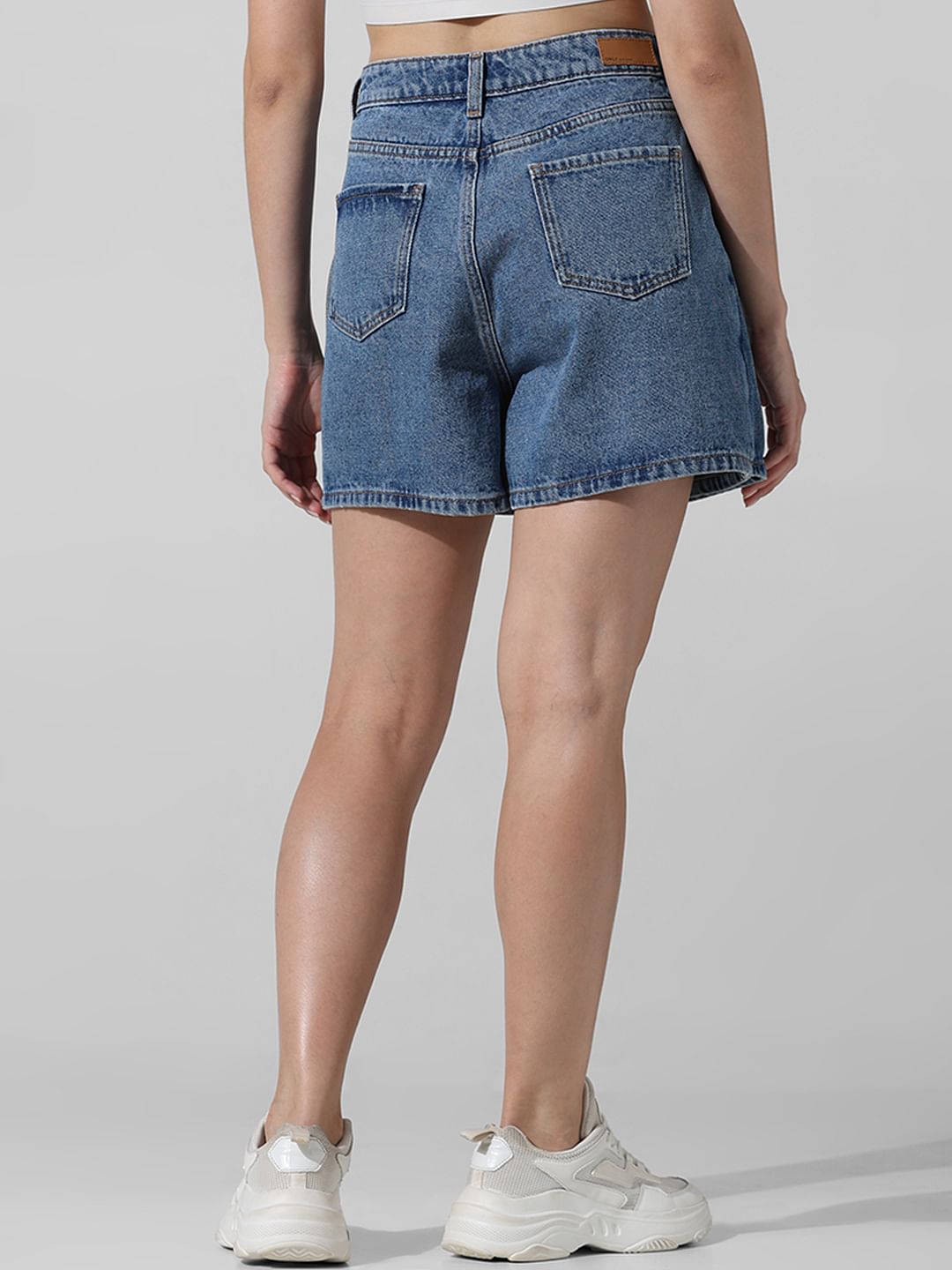 Blue High Rise Denim Skorts