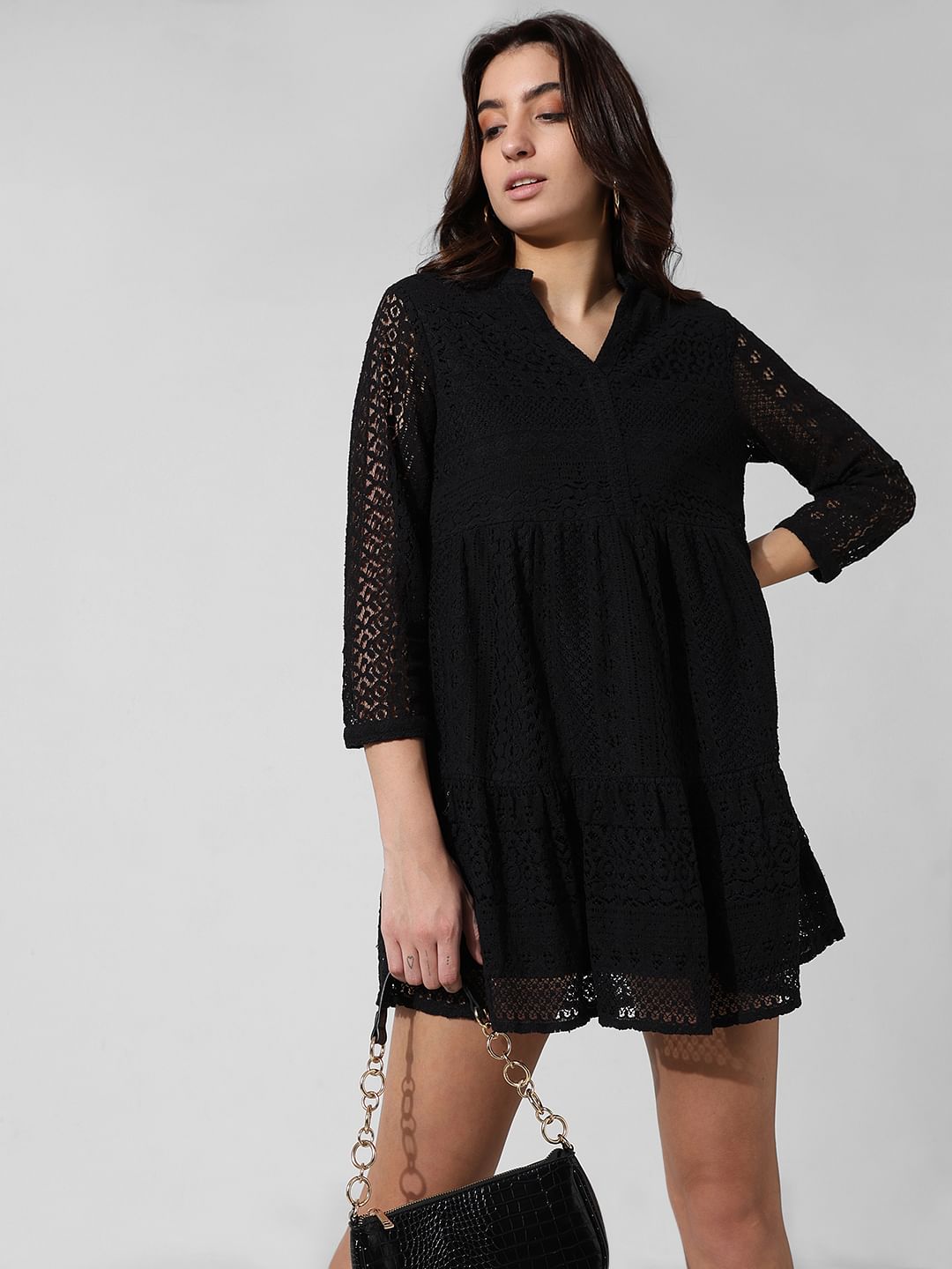 Black Lace Flared Dress